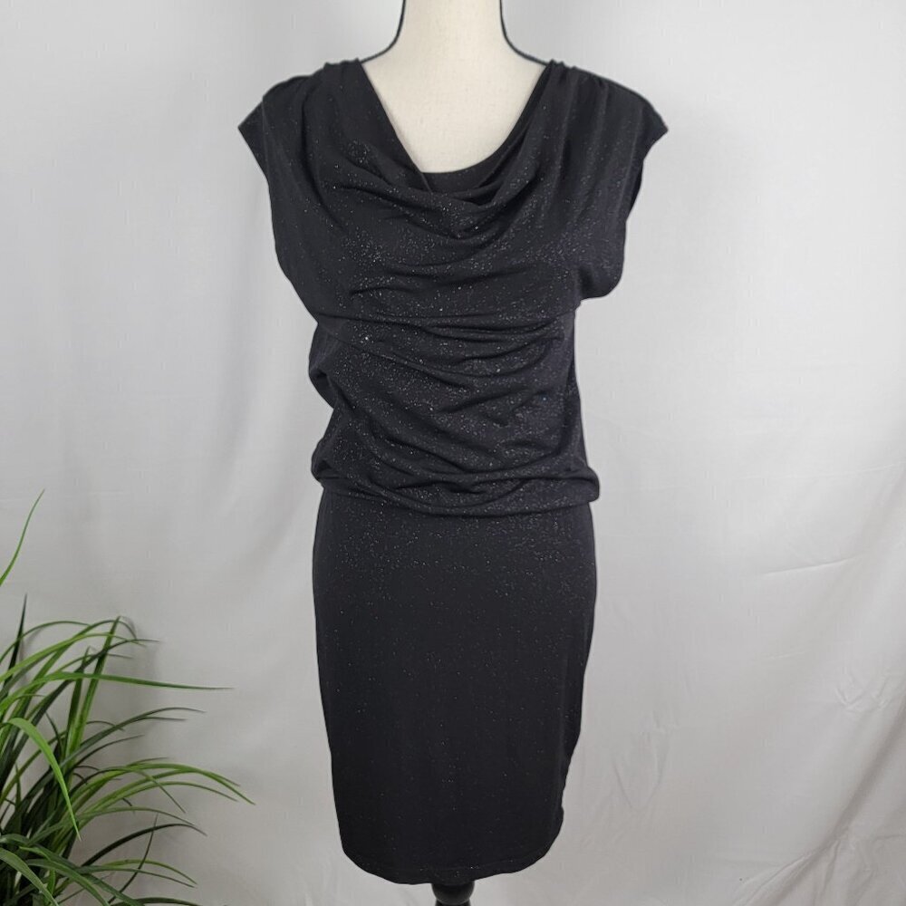 Apt. 9 Black w/ Silver Sparkle Drop Waist, Drape Neck Dress, NEW w/Tag